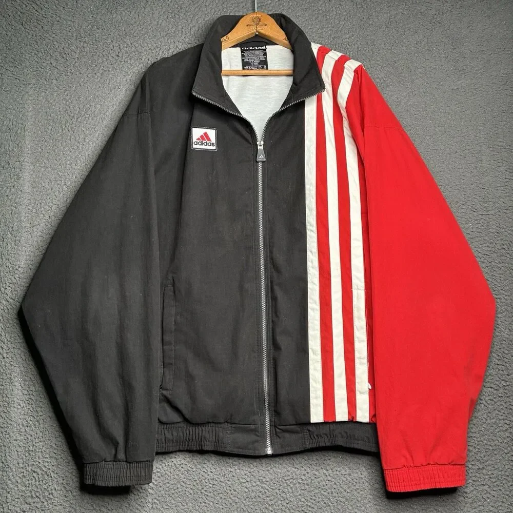 Vintage 90s Adidas Men Black Red Colorblock Full Zip Windbreaker Jacket XL